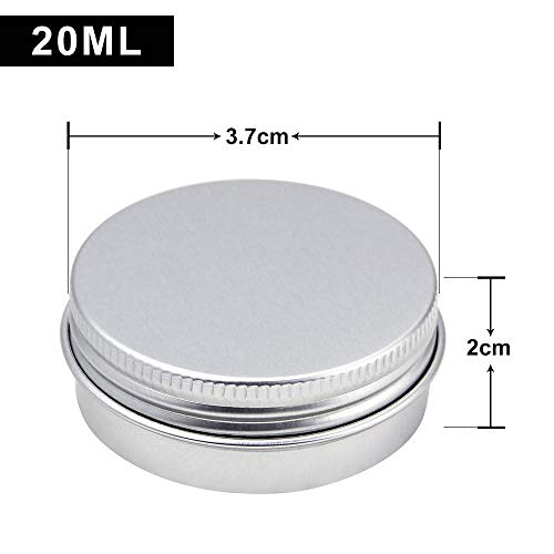 TANCUDER 20 PCS Tarros Cosméticos Vacíos Latas de Aluminio 20ml Bote Crema Aluminio Redondo Recipiente de Cosmética Portátil Tarros de Aluminio para Aceite Muestras Cosméticos Bálsamo Polvo (Plateado)