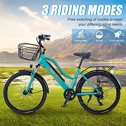 TAOCI Bicicletas eléctricas para mujeres adultas, todo terreno 26" 36V E-Bike Bicicletas Shimano 7 velocidades Ebike montaña para el trabajo al aire libre Ciclismo viajes