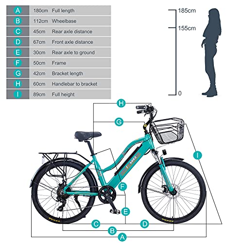 TAOCI Bicicletas eléctricas para mujeres adultas, todo terreno 26" 36V E-Bike Bicicletas Shimano 7 velocidades Ebike montaña para el trabajo al aire libre Ciclismo viajes