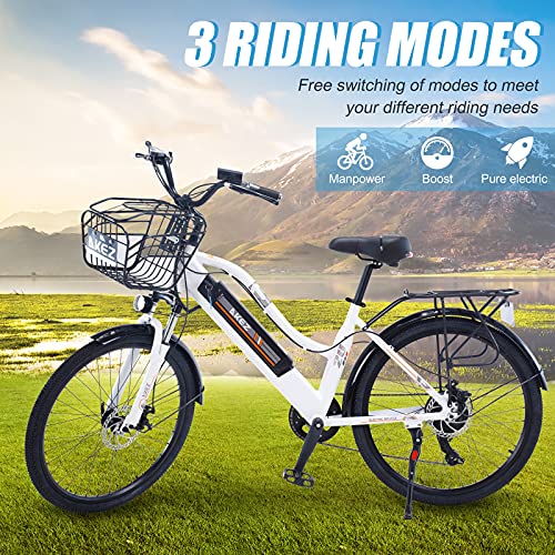 TAOCI Bicicletas eléctricas para Mujeres Adultas, Todo Terreno 26 Pulgadas E-Bike Bicicletas extraíble batería de Iones de Litio Ebike para el Trabajo Ciclismo Viajes (White)