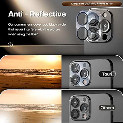 TAURI 3+3 Pack Protector de Pantalla iPhone 13 Pro, 3 Pack HD Ultrafino Cristal Templado y 3 Pack Protector de Lente de cámara, Dureza 9H, Sin Burbujas,Alta sensibilidad,Marco de Posicionamiento