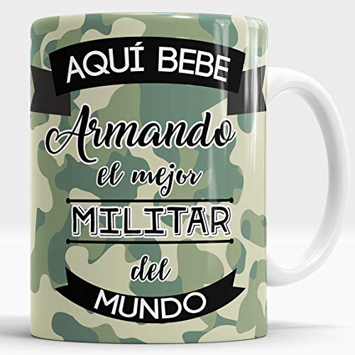 Taza Aquí Bebe el Mejor Militar del Mundo/Taza aqui Bebe un Super Militar/Taza Personalizada con Nombre/Taza Regalo Original para Miitar(Militar)