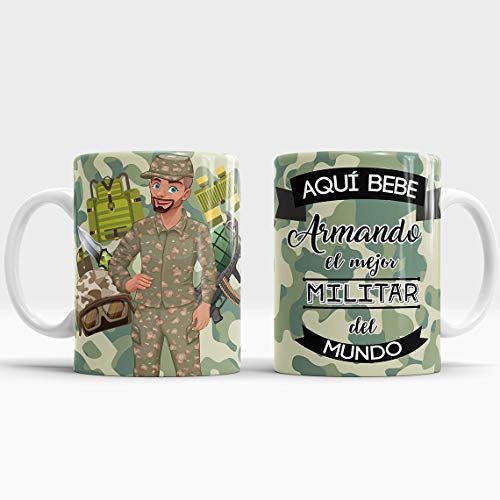 Taza Aquí Bebe el Mejor Militar del Mundo/Taza aqui Bebe un Super Militar/Taza Personalizada con Nombre/Taza Regalo Original para Miitar(Militar)