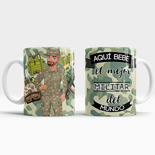 Taza Aquí Bebe el Mejor Militar del Mundo/Taza aqui Bebe un Super Militar/Taza Regalo Original para Militar (Militar)