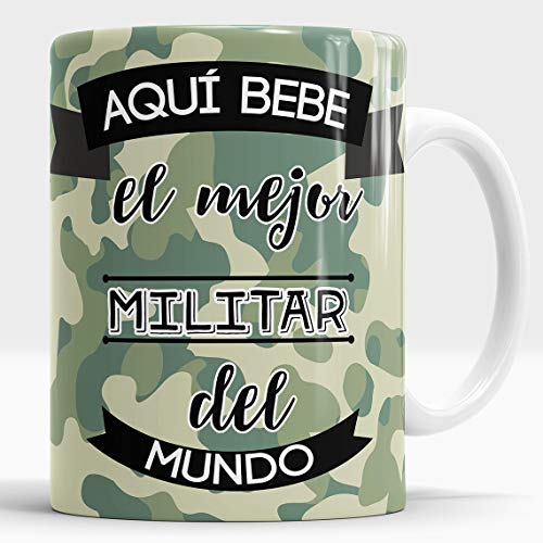 Taza Aquí Bebe el Mejor Militar del Mundo/Taza aqui Bebe un Super Militar/Taza Regalo Original para Militar (Militar)