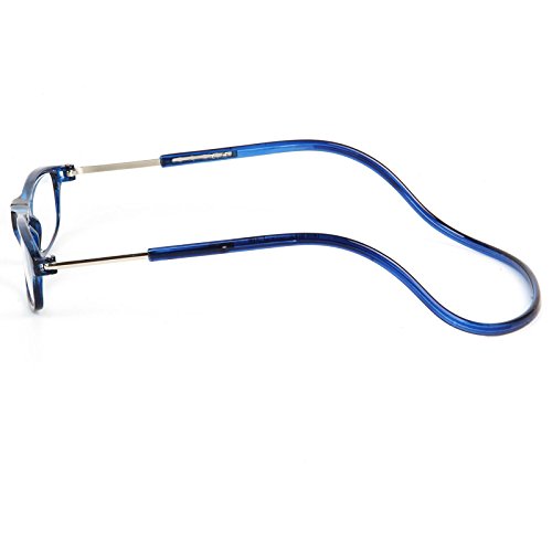 TBOC Pack: Gafas de Lectura Presbicia Vista Cansada – (Dos Unidades) Graduadas +2.50 Dioptrías Montura Azul Hombre Mujer Imantadas Plegables Lentes Aumento Leer Ver Cerca Cuello Imán