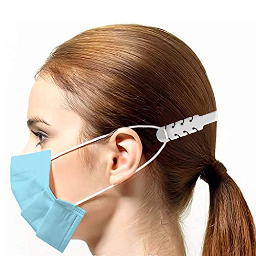 TBOC Salvaorejas Mascarillas Extensor Ajustable - [Pack 5 Piezas] Correa Antideslizante con Hebillas de Silicona [Blanca] con Agarres para Sujetar Cuello Aliviar Molestias Presión Cara Salva Orejas