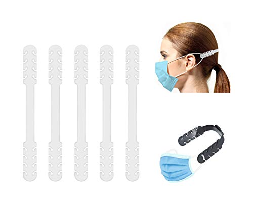 TBOC Salvaorejas Mascarillas Extensor Ajustable - [Pack 5 Piezas] Correa Antideslizante con Hebillas de Silicona [Blanca] con Agarres para Sujetar Cuello Aliviar Molestias Presión Cara Salva Orejas