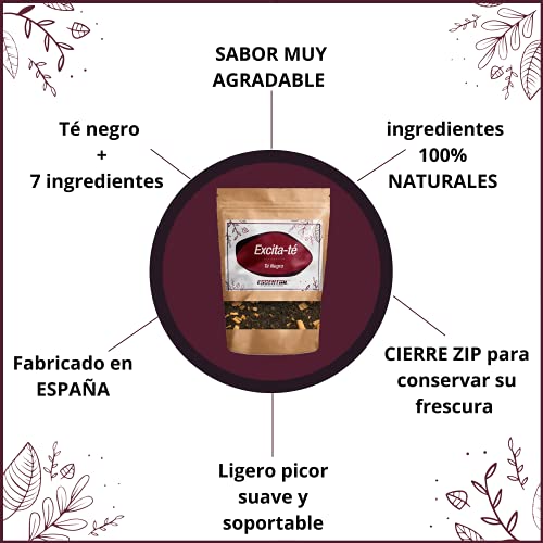 TÉ NEGRO EXCITANTE Natural | Bebida Energética Natural | Suplemento Pre Entreno (Pre Workout) Aumento de Energía. Mejora la Concentración y la Memoria. Menos Cansancio. PRODUCTO NUEVO