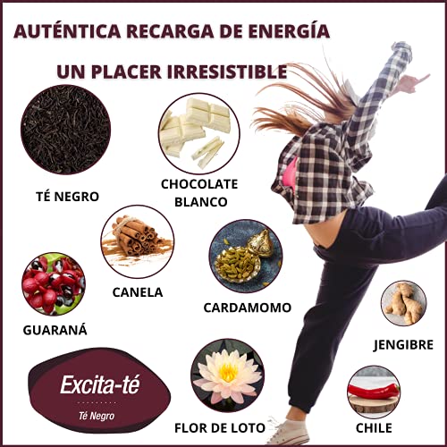 TÉ NEGRO EXCITANTE Natural | Bebida Energética Natural | Suplemento Pre Entreno (Pre Workout) Aumento de Energía. Mejora la Concentración y la Memoria. Menos Cansancio. PRODUCTO NUEVO