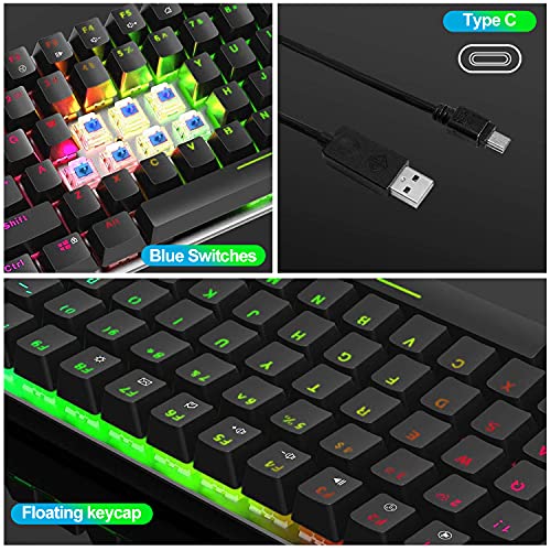 Teclado mecánico AK33 de Lexon Tech, Teclado para Juegos con Cable USB con retroiluminación LED Azul, Teclado compactos de 82 Teclas, interruptores Azul Negro, mecanógrafos y Jugadores de Juegos