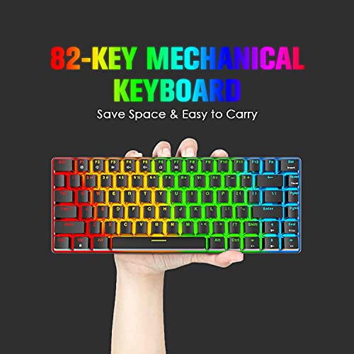 Teclado mecánico AK33 de Lexon Tech, Teclado para Juegos con Cable USB con retroiluminación LED Azul, Teclado compactos de 82 Teclas, interruptores Azul Negro, mecanógrafos y Jugadores de Juegos