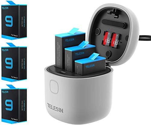TELESIN AllinBox Cargador y lector de tarjetas SD - Cargador triple para GoPro Hero 10/Hero9 black (cargador Allinbox+3 baterías)