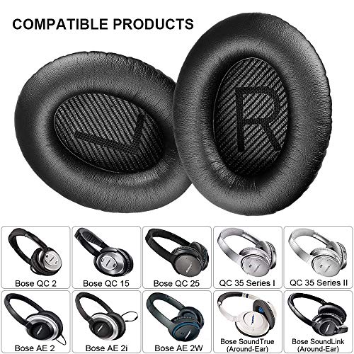 TesRank Almohadillas Bose,Repuesto Espuma para Auriculares Bose QuietComfort 35 35II 2 15 25 AE2 AE2i AE2w SoundTrue SoundLink QC35 QC35II Almohadilla Reemplazo Bose-Negro