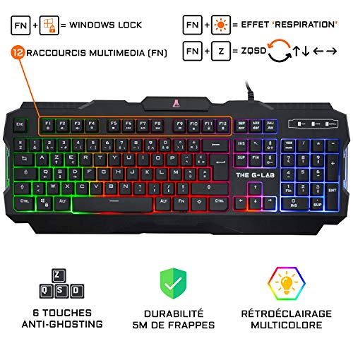 The G-LAB Combo ARGON E – Juego de teclado para juegos 4 en 1 AZERTY retroiluminado, ratón gamer 3200 DPI, micrófono para juegos, alfombrilla de ratón antideslizante [Francés]