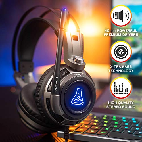 The G-Lab Korp 200G Auriculares Gaming con Sonido Estéreo, LED Azul, Cómodo y Brillante, Compatible con Jack de 3.5mm PC / PS4/PS5/Xbox One/Xbox Series X/Nintendo Switch/Smartphone – Nuevo 2021, Gris