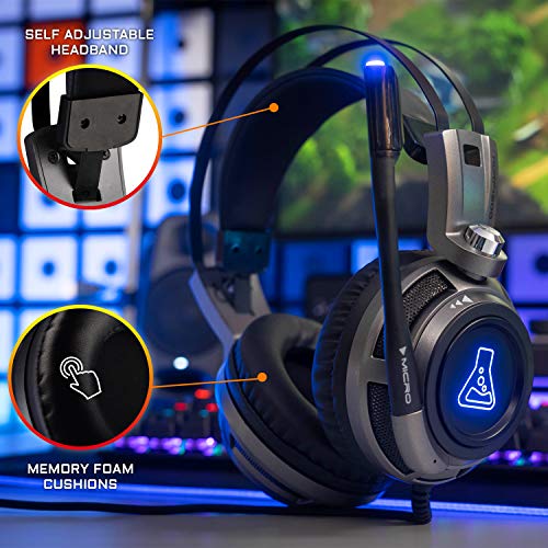 The G-Lab Korp 200G Auriculares Gaming con Sonido Estéreo, LED Azul, Cómodo y Brillante, Compatible con Jack de 3.5mm PC / PS4/PS5/Xbox One/Xbox Series X/Nintendo Switch/Smartphone – Nuevo 2021, Gris