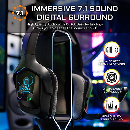 THE G-LAB Korp COBALT 7.1 - Auriculares Gaming con Sonido 7.1 Surround - Auriculares Gaming Audio, Retroiluminación RGB, Micrófono Flexible, Livianos y Cómodos, PC, PS4, PS5 (Negro)