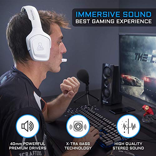 THE G-LAB Korp COBALT Auriculares Gaming - Auriculares estéreo, Ultra Ligero, Auriculares con Micrófono, Jack de 3.5 mm para PC, PS4, Xbox One, Mac, Tablet PC, Switch, Smartphone (Blanco)