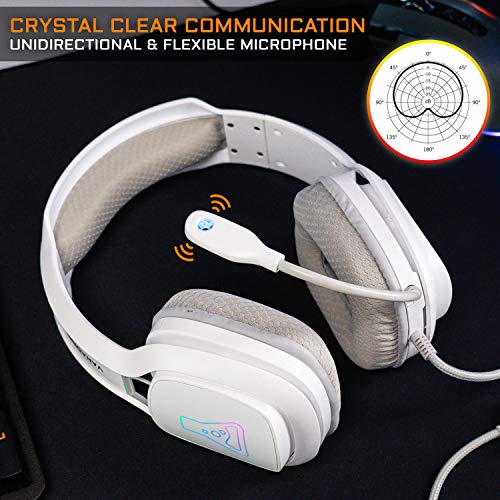 THE G-LAB Korp Vanadium Auriculares Gaming - Auriculares estéreo, Ultra Ligero, RGB - Auriculares con Micrófono, Jack de 3.5 mm para PC/PS4/Xbox One/Nintendo Switch/Mac/Smartphone - Nuevo (Blanco)