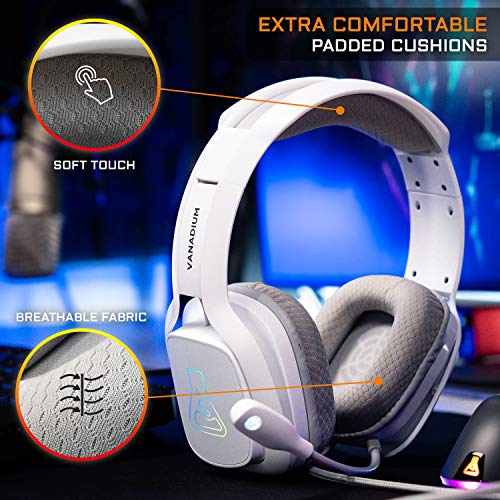 THE G-LAB Korp Vanadium Auriculares Gaming - Auriculares estéreo, Ultra Ligero, RGB - Auriculares con Micrófono, Jack de 3.5 mm para PC/PS4/Xbox One/Nintendo Switch/Mac/Smartphone - Nuevo (Blanco)