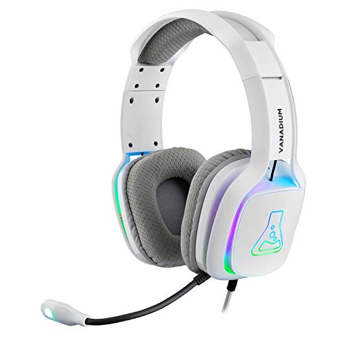 THE G-LAB Korp Vanadium Auriculares Gaming - Auriculares estéreo, Ultra Ligero, RGB - Auriculares con Micrófono, Jack de 3.5 mm para PC/PS4/Xbox One/Nintendo Switch/Mac/Smartphone - Nuevo (Blanco)