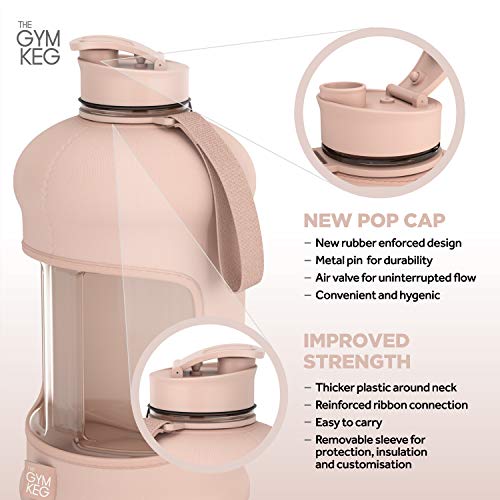 The Gym Keg Botella de Agua Oficial para Deportes con Funda Aislante (2.2 L) – Botella de Agua Térmica con Asa –Botella de Agua Deportiva Grande para Fitness – Eco, Sin BPA - Plástico 40 % Más Grueso