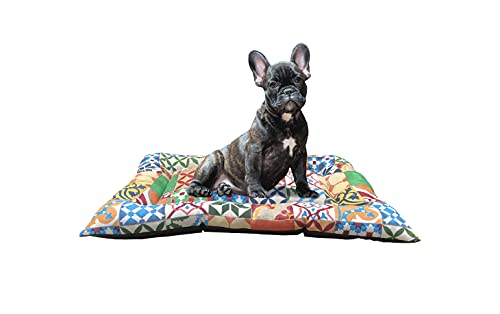 TIENDA EURASIA® Cama para Perros - Alfombra Acolchada Rellena de Fibra Hueca Siliconada - Cama de Tela Loneta Lavable - Ideal para Perros y Gatos (S - 55 x 40 cm, Estampado Hidraulico)