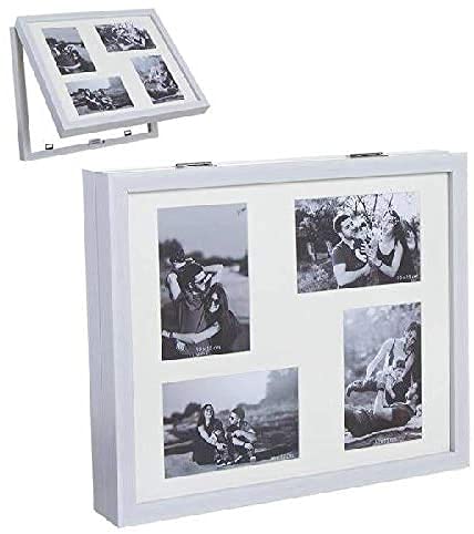 TIENDA EURASIA® Tapa de Contador de Luz Diseño Multi fotos - Cubre Contador Eléctrico de Madera Tapa Abatible (Cuadrado 4 Fotos - 38 x 7 x 32 cm, Blanco)