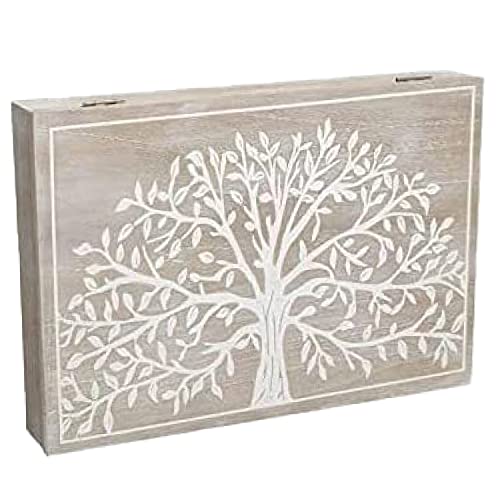 TIENDA EURASIA® Tapa de Contador de Luz Diseño Nórdico - Cubre Contador Eléctrico de Madera 46 x 7 x 32 cm (Árbol de la Vida)