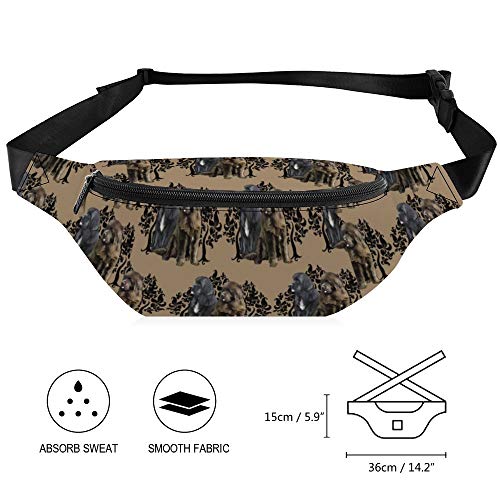 TOBEEY Bolsa de cintura impermeable para unisex resistente bolsa de cintura marrón y negro Terranova patrón de perro bolso para entrenamiento de gimnasio