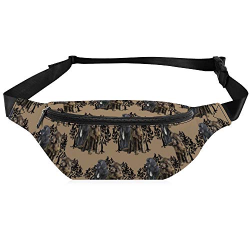 TOBEEY Bolsa de cintura impermeable para unisex resistente bolsa de cintura marrón y negro Terranova patrón de perro bolso para entrenamiento de gimnasio