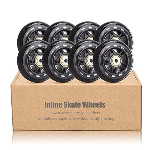 TOBWOLF Paquete de 8 ruedas de 76 mm 84A en línea con rodamientos ABEC-7, ruedas de repuesto para patines de ruedas para niñas y niños, color negro
