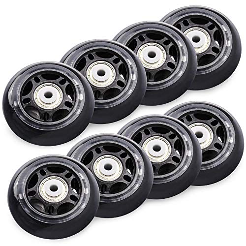 TOBWOLF Paquete de 8 ruedas de 76 mm 84A en línea con rodamientos ABEC-7, ruedas de repuesto para patines de ruedas para niñas y niños, color negro