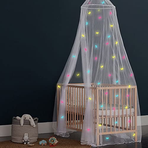 Toldo para cama de niña con unicornios prepegadas que brillan en la oscuridad – Princesa Mosquitera Decoración de la habitación – Tienda de dormitorio infantil y bebé con luces galaxias