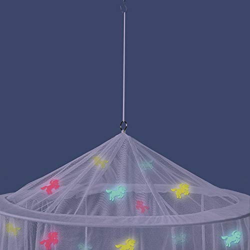 Toldo para cama de niña con unicornios prepegadas que brillan en la oscuridad – Princesa Mosquitera Decoración de la habitación – Tienda de dormitorio infantil y bebé con luces galaxias