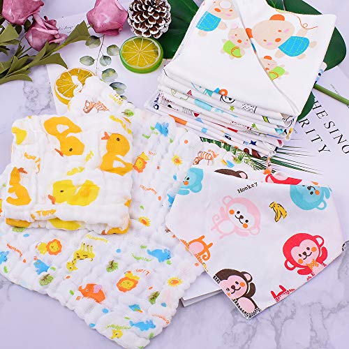 Tomkity 14 Baberos Bebe Bandanas Bufanda Toalla Drool Babas Tela para Bebé Niña Niño con 2 toallas (14+2 para niña)