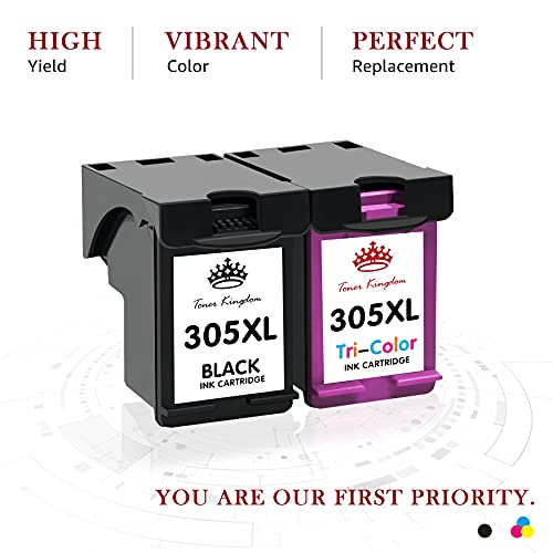 Toner Kingdom 305xl Remanufacturado para HP 305XL 305 Cartuchos de Tinta Reemplazo para HP DeskJet 2700 2710 2720 DeskJet Plus 4110 4120 4130 Envy 6010 6020 6030 Envy Pro 6420 6430 (1 Negro 1 Color)