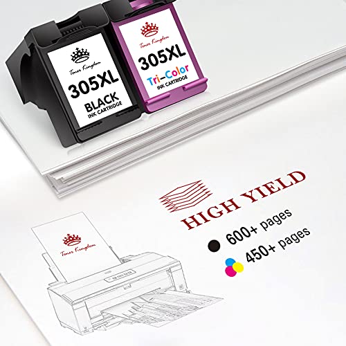 Toner Kingdom 305xl Remanufacturado para HP 305XL 305 Cartuchos de Tinta Reemplazo para HP DeskJet 2700 2710 2720 DeskJet Plus 4110 4120 4130 Envy 6010 6020 6030 Envy Pro 6420 6430 (1 Negro 1 Color)