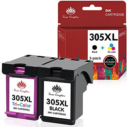 Toner Kingdom 305xl Remanufacturado para HP 305XL 305 Cartuchos de Tinta Reemplazo para HP DeskJet 2700 2710 2720 DeskJet Plus 4110 4120 4130 Envy 6010 6020 6030 Envy Pro 6420 6430 (1 Negro 1 Color)