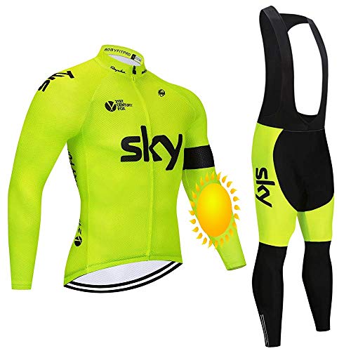 TOPBIKEB Traje Ciclismo Hombre para Invierno, Térmico Ciclismo Maillot Mangas Largas con Culotte de Gel con Relleno