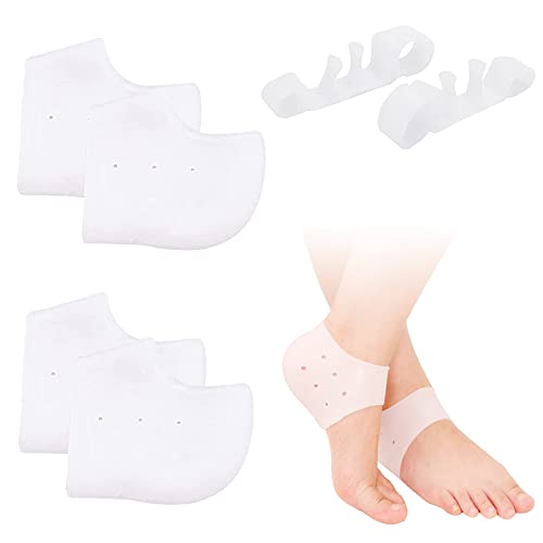 TouGod 3 pares de protectores de talón de silicona y 1 par de manguito de la punta para fascitis plantar mujer y hombre gel almohadilla talón talón gel talón calcetines calcetines