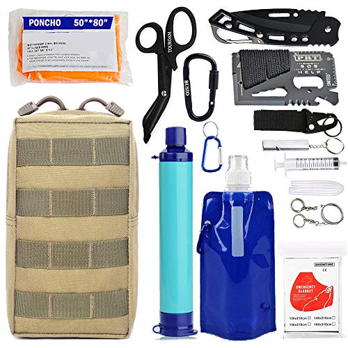 TOUROAM Equipo de Equipo de Supervivencia EDC de Emergencia: purificador de Filtro de Agua Personal Paja, Bolsa Molle Herramientas tácticas de Defensa contra el Trauma táctico Pero Bolsa para Acampar