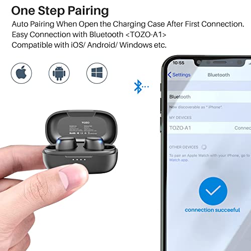 TOZO A1 Mini Auriculares inalámbricos Bluetooth 5.0 en la Oreja Auriculares livianos Micrófono Incorporado, Auriculares con Sonido Premium inmersivo (Compatible para Orejas pequeñas), Negro
