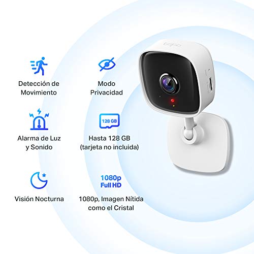 TP-Link TAPO C100 - Cámara Vigilancia WiFi Interior, óptima para Vigilar Bebés y Mascotas, Visión Nocturna, Detección de Movimiento, Audio Bidireccional, Almacenamiento SD, Compatible con Alexa