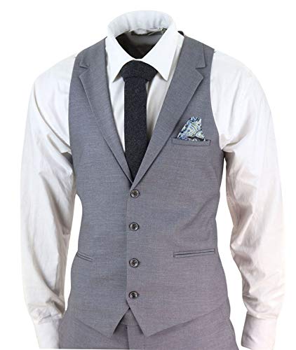 Traje Vintage Elegante de 3 Piezas para Hombre Ajustado clásico años 20 Vintage Gatsby Color Gris - Gris 48EU Chaqueta 32W pantalón