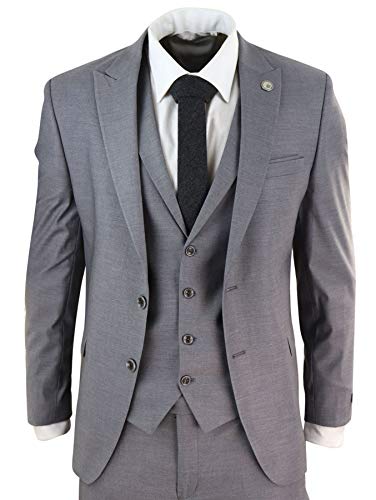 Traje Vintage Elegante de 3 Piezas para Hombre Ajustado clásico años 20 Vintage Gatsby Color Gris - Gris 48EU Chaqueta 32W pantalón