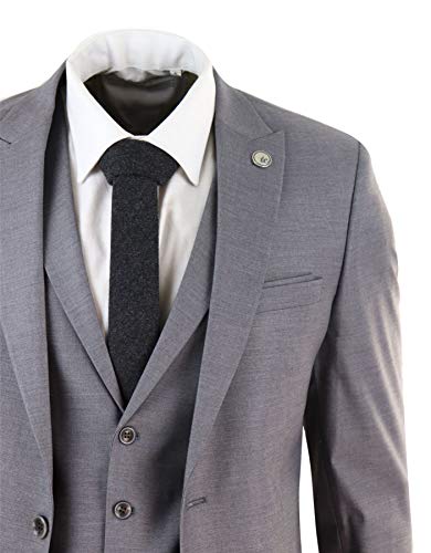 Traje Vintage Elegante de 3 Piezas para Hombre Ajustado clásico años 20 Vintage Gatsby Color Gris - Gris 48EU Chaqueta 32W pantalón