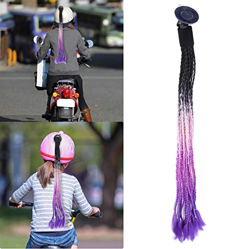 Trenzas de Casco de Moto,Cola de Caballo con Ventosa fácil de Desmontar Coleta para Casco de Motocicleta, El Mejor Regalo para Ciclista para Pista, Color Degradado (Black Powder Purple Blue)