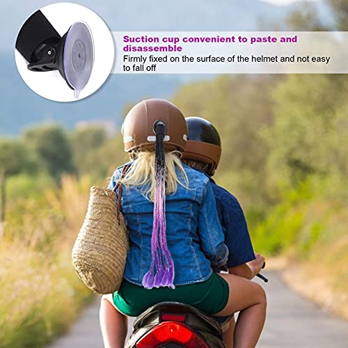 Trenzas de Casco de Moto,Cola de Caballo con Ventosa fácil de Desmontar Coleta para Casco de Motocicleta, El Mejor Regalo para Ciclista para Pista, Color Degradado (Black Powder Purple Blue)